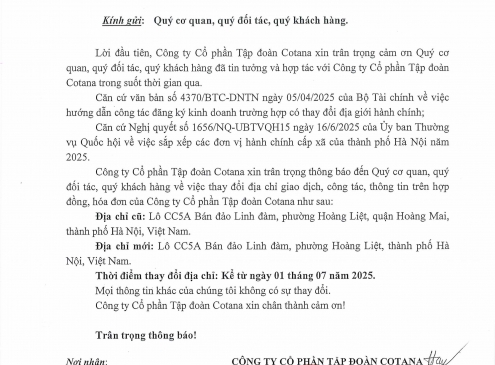 TB Thay đổi địa chỉ kinh doanh sau sắp xếp đơn vị hành chính